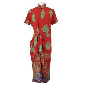HARARI Asian Floral rpint faux wrap Silk dress sz S